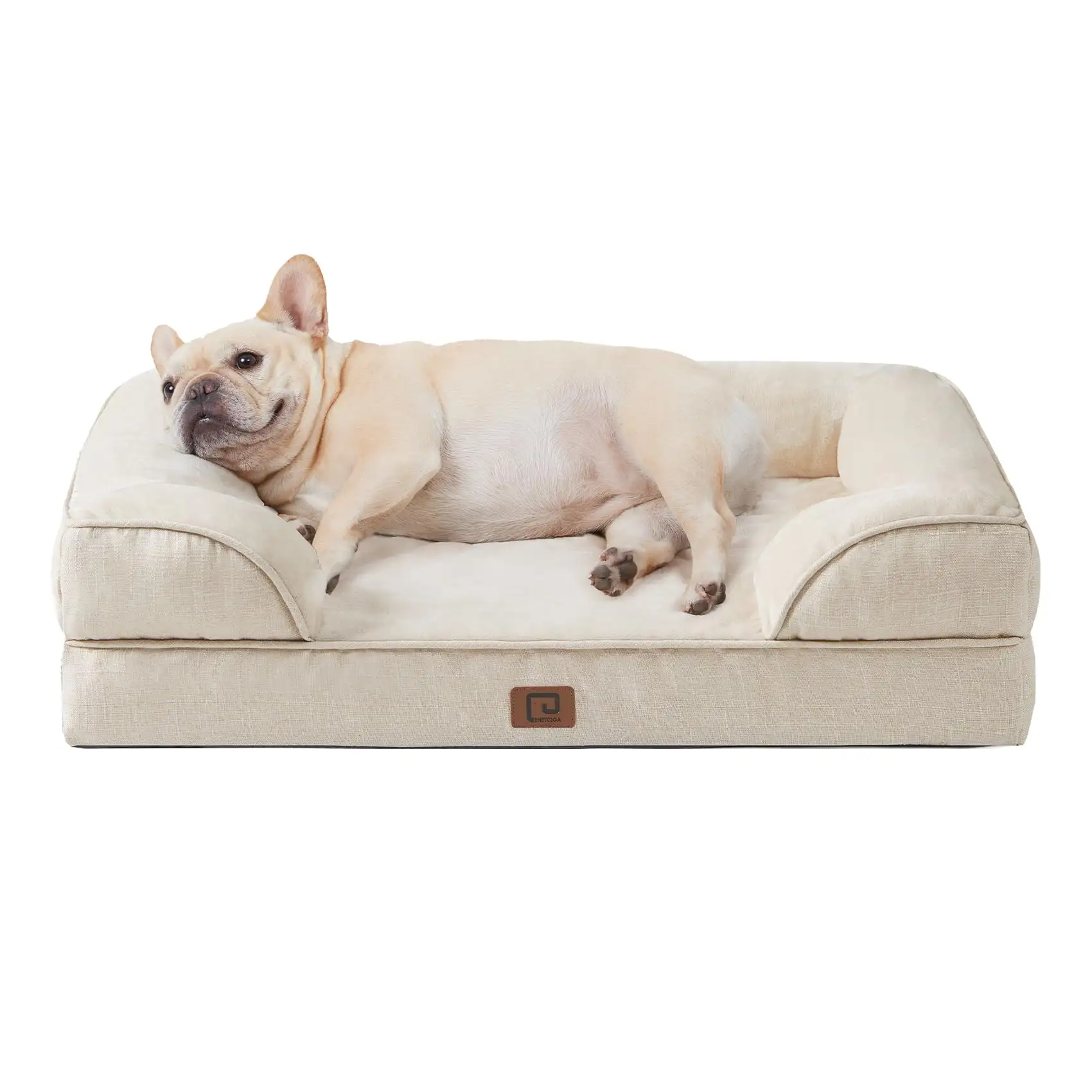 Tempat tidur anjing ortopedi, tempat tidur anjing di Smail, 30.0 _ L x 20.0 _ W x 6.5 _ Th Beige tahan air busa memori dengan sisi