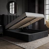 Cama Ajustable de Lujo, Tamaño King, Moderna, Tapizada en Terciopelo Negro, con Mechones, Cómoda, Fácil de Montar, Muebles para Dormitorio