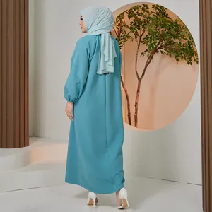 Vestido Elegante de Manga Larga para Mujer, Estilo Modesto Musulmán, Color Verde Azulado, Marca Premium, para Uso Diario en la Oficina - Product Image 4