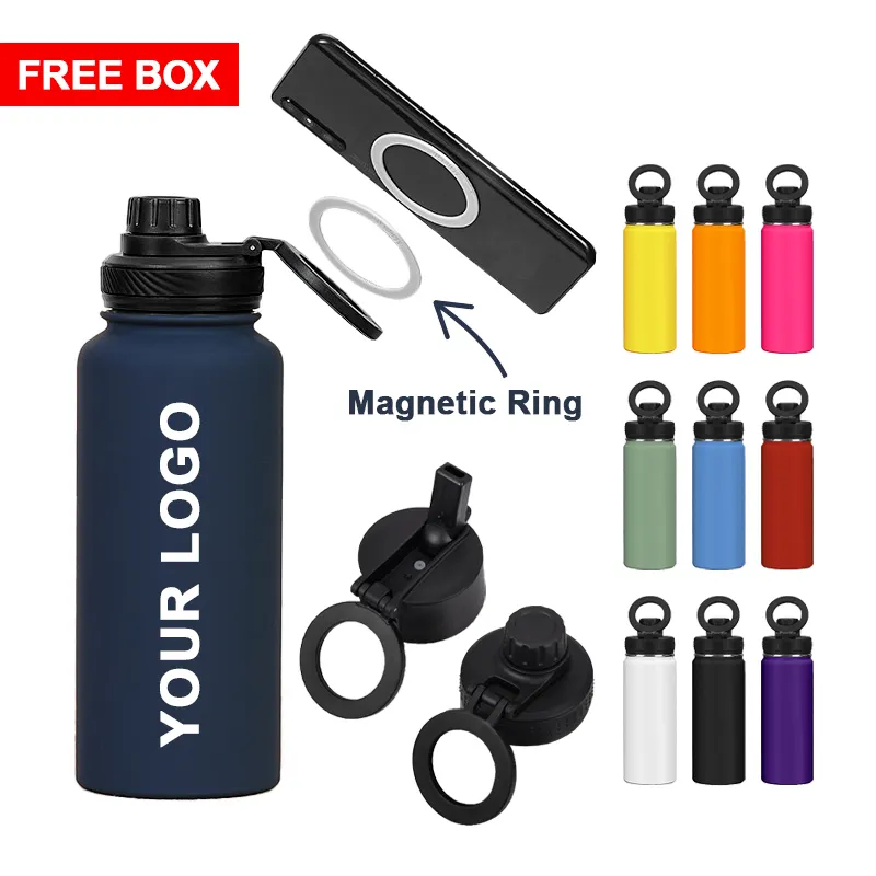 2024 nouveau aimant de téléphone thermos de sport de gymnastique tenant la bouteille d'eau de fiole thermique en métal avec le support magnétique de téléphone portable