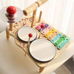 Table musicale multifonctionnelle pour enfants avec instrument de percussion, support de batterie, jouet éducatif en bois, 8 gammes sonores - Product Image 1