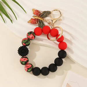 Llavero de Pulsera de Cuentas de Silicona con Dije de Mariposa, Degradado Colorido, Cierre de Langosta, Impresión UV, Ecológico - Product Image 3