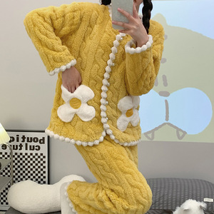 Samweststart pigiama da uomo in peluche ispessito per il tempo libero semplice alla moda caldo di mezza età giovane papà vestiti per la casa 2 pezzi - Product Image 5