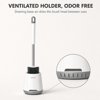 Brosse de toilette résistante à la rouille avec tête de brosse en TPR souple, support ventilé remplaçable avec couvercle, design à séchage rapide