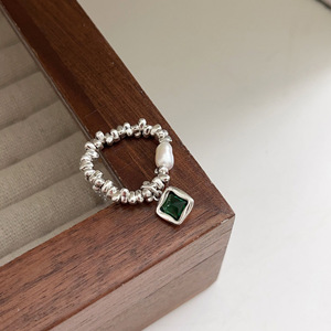 <b>Silver</b> Ruitai S925 Sterling <b>Silver</b> Emerald <b>Ring</b> Square Geometric Design <b>Adjustable</b> For Women - Product Image 4