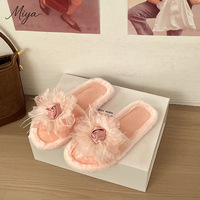 YJ77 Nouveauté Automne 2026 – Chaussons Doux et Chauds pour Femmes avec Fleurs 3D en Rose, Bout Ouvert, en Peluche, pour la Maison, en Fausse Fourrure