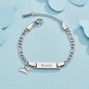 G1373 increspato placcato oro <span class=keywords><strong>bambino</strong></span> <span class=keywords><strong>bambino</strong></span> catena in acciaio inox fascino nome personalizzato gioielli personalizzati all'ingrosso bracciali per i bambini - Product Image 6