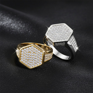 S925 Sterling Silver Hexagonal Full Pave Moissanite Adjustable <b>Men</b> <b>Ring</b> Trendy Unisex Everyday Wear Statement Jewelry Gift - Product Image 6