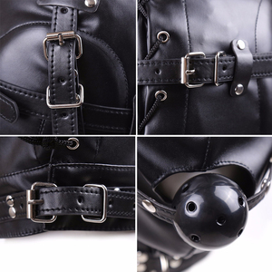Adulto PU Couro Bondage Gear Eyemask <span class=keywords><strong>Head</strong></span> <span class=keywords><strong>Harness</strong></span> com <span class=keywords><strong>Ball</strong></span> <span class=keywords><strong>Gag</strong></span> para Sex Play - Product Image 6