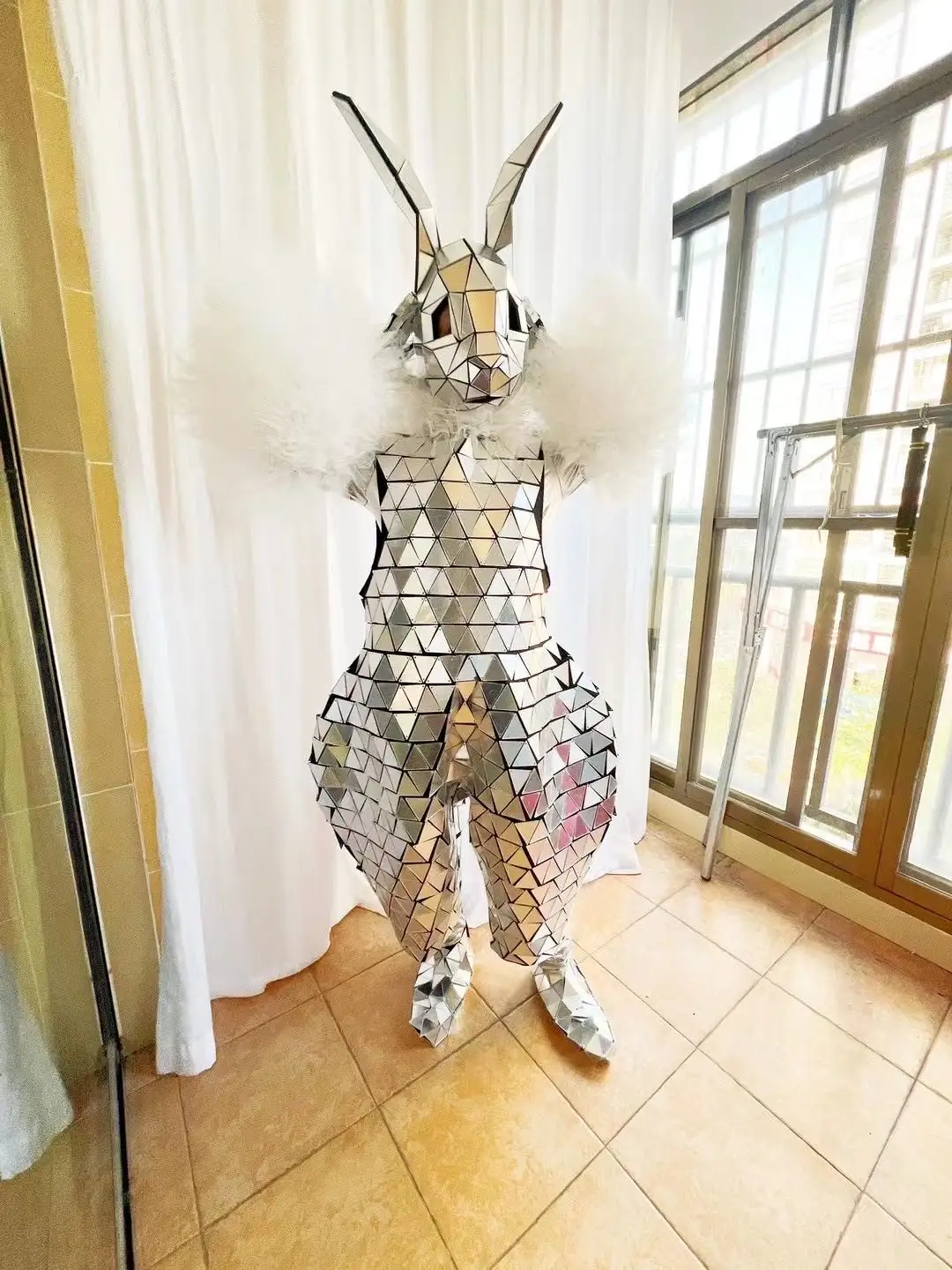 Лидер продаж, костюмы для вечеринок, настоящие роботы, зеркальные костюмы для взрослых женщин, косплей, серебряное зеркало, костюм кролика