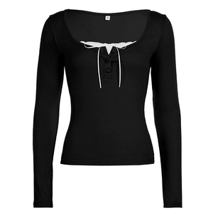 006 เสื้อผูกโบว์แขนยาวคอเหลี่ยมลายลูกไม้สไตล์ใหม่ - Product Image 5
