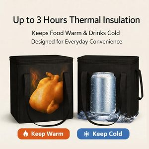 Bolsa de Compras Reutilizable Aislada XL, Negra, Plegable con Cierre, Enfriador para Alimentos Calientes/Fríos - Product Image 2