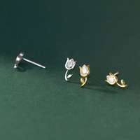 925 Sterling Silber Blume Tulpen form Vergoldet Zirkonia Kleine Süße Ohr stecker Modeschmuck für Frauen