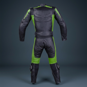 Traje de Motociclismo de Cuero para Hombre, Color Negro y Verde, con Bloques de Color, Manga Larga, Equipo de Protección para Conducir - Product Image 2