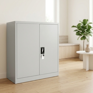 Armoire Métallique Moderne Personnalisée à 2 Portes avec Étagères Ajustables, Meuble de Rangement en Acier Mi-Hauteur Verrouillable et Démontable - Product Image 1