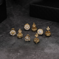 Feine 5A Kubische Zirkonia Herzschliff Hip-Hop-Schmuck Vintage Glänzende 10mm Gold 925 Sterling Silber Blumen-Ohrstecker