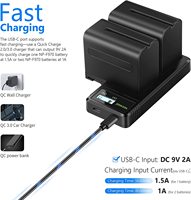 NW-F970 Pengisi Daya Cepat USB Ganda 2 Paket Baterai Li-Ion 9V Isi Ulang untuk F960/F950/F770/F750/F570/F550 6600mAh Baterai Pengganti