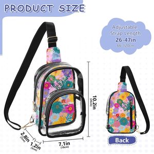 Sac bandoulière transparent style été, sac de poitrine à imprimé floral vibrant avec deux compartiments, mignon et tendance - Product Image 2