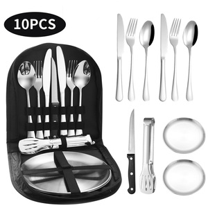 批发价格便携式10pcs不锈钢餐具套装旅行野营餐具套装带袋 - Product Image 3