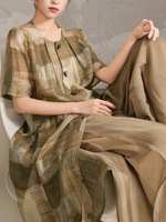 Nouvelle Robe Longue Une Pièce Femme Style Chinois en Viscose-Polyester, Collection Été 2026, Boutonnée, Silhouette Trapèze, Couleur Unie