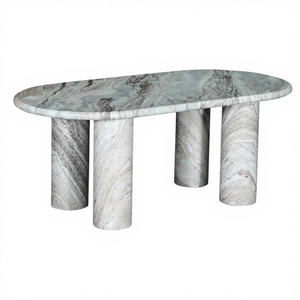 Mesa de centro de mármol Crema Fantasy, moderna, hecha a mano, rectangular, con patas de bloques de piedra, mueble de lujo para sala de estar - Product Image 1