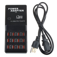 Hub de Carga USB de Escritorio con 12 Puertos, Entrada de CA, Enchufe de Pared para EE. UU., UE, Reino Unido y Australia, Base de Carga Rápida de 60 W para Teléfono Celular y Tableta