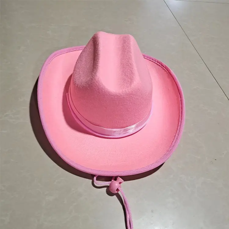 HT-2275 Wholesale New Plain Nonwovens Children Western Cowboy Hat Fashion Simple Ribbon Lanyard Buckle Hats Accept Custom Logo