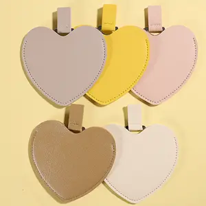 9.5*8.3cm Heart LOVE Shape Cute PU Leather Stainless Steel Small Portable Non-friable Mirror Makeup Pocket Mirror