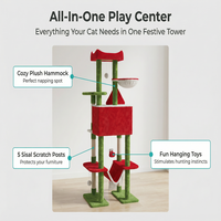 Griffoir pour chat XXL de luxe moderne multi-niveaux en bois écologique avec condo et perchoir, centre d'activités robuste pour grands chats d'intérieur