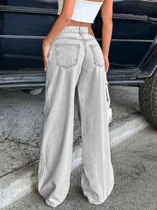 <span class=keywords><strong>Jean</strong></span> <span class=keywords><strong>droit</strong></span> <span class=keywords><strong>gris</strong></span> <span class=keywords><strong>clair</strong></span> délavé en denim respirant, taille mi-haute, coupe classique, style rétro américain pour <span class=keywords><strong>femme</strong></span> - Product Image 2