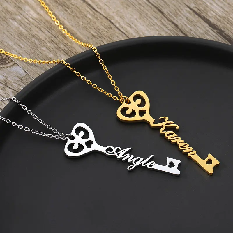 Couple Jewelry Manufacturer Customized Letter Stainless Steel Dainty Key Gold Pendant Necklace Chain Jewelry