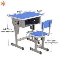 Ensemble bureau et chaise pour étudiants réglables en hauteur, design moderne, structure en acier ergonomique, mobilier scolaire avec rangement pour l'école primaire