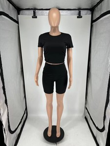 2025 estate nuovi set Casual comodi 2 pezzi completo da donna tinta unita Top a manica corta + abito Shorts - Product Image 2