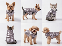 Gilet pour animaux de compagnie en argent métallisé brillant, très vendu en hiver, vêtements chauds pour animaux de compagnie doublés de polaire épaisse pour chiens et chats