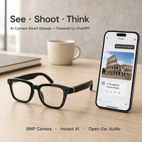 Lunettes Intelligentes avec Assistant IA, Caméra 8MP, Traduction, Enregistrement Vidéo 1200P, Lecteur de Musique, Appel Téléphonique, Cadre TR, Recharge Magnétique