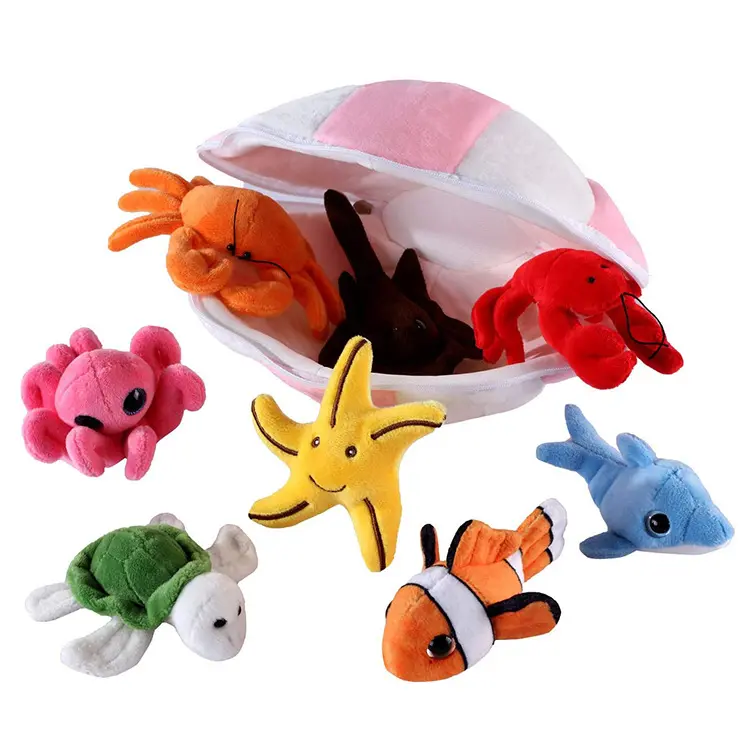 कस्टम नरम खिलौने भरवां जानवरों प्यारा आलीशान खिलौना सेट छोटे के लिए कढ़ाई महासागर समुद्र कछुआ, झींगा, केकड़ा, डॉल्फिन, मछली, ऑक्टोपस