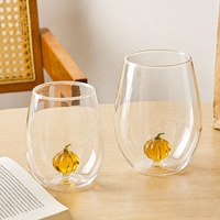 Verre à eau en verre borosilicate soufflé à la main avec citrouille 3D à l'intérieur, en forme d'œuf, mignon et décoratif, pour jus et café