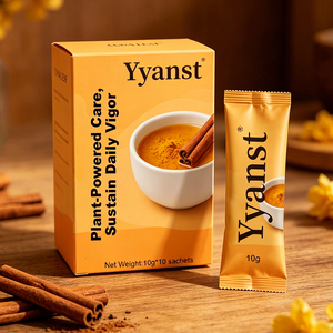 Polvo de bienestar a base de plantas con especias cálidas de cúrcuma y canela, 10g*10 sobres, caja de papel naranja para el cuidado diario y vigorizado en el hogar. - Product Image 5