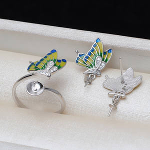 Pendentif goutte d'eau papillon en argent S925, support vide pour perle 8-10 mm, accessoires de bricolage 3141, kit boucles d'oreilles et bagues pour création artisanale - Product Image 4