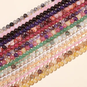 JD vente en gros 4-12mm pierre naturelle perles rondes en vrac cristal de guérison pierre précieuse améthyste Rose Quartz perles de pierre pour la fabrication de bijoux