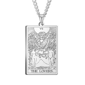 Collar de Acero Inoxidable Inspirado en el <span class=keywords><strong>Tarot</strong></span>, Popular en Europa y América, para Hombre, Estilo Hip-Hop Retro, con Colgante Cuadrado, Collar para Suéter - Product Image 5