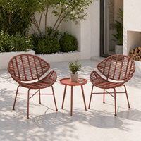 Ensemble table et chaises d'extérieur en rotin tressé à la main avec structure métallique pour jardin, cour, café, salon de thé