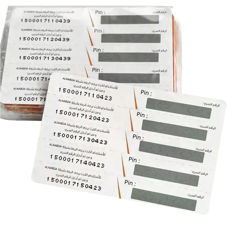 PVC סיסמא כרטיס גירוד מראש למעלה למעלה טלפון קורא כרטיסי כרטיס טעינה הדפסה מותאם אישית