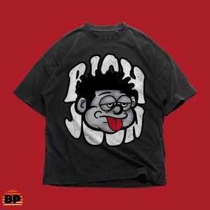T-shirt Oversize con Faccia di Rich John in Stile Cartoon, Nera, Estetica Vintage Anni '90, Unisex, Streetwear Urbano, Maglietta Grafica Grunge - Product Image 1