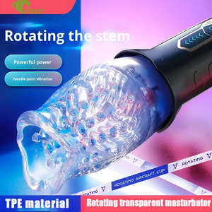 Alat Masturbasi Pria Berputar Transparan Isi Ulang Bahan TPE Airplane Cup Rose Sex Toy Vibrator Kristal untuk Pria - Product Image 3