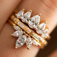 Bijoux personnalisés en argent 925 de créateur Bague de mariage en or avec diamants zircon taille marquise et pétale