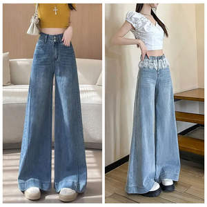 2025 Nouveaux jeans à jambes larges pour femmes lâches et suspendus taille haute en forme de poire minceur printemps et automne pantalons décontractés. - Product Image 2
