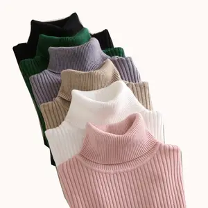 Cheap Stock Wholesales Factory Winter Spring Ladies pullover Knit Top Thick Soft Turtleneck High Neck Pullover Sweater For Women