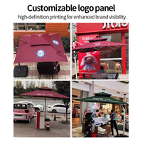Parasols solaires imperméables à énergie solaire avec lumières LED, parasol de patio à bras articulé alimenté par énergie solaire avec base