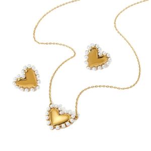 Romantic Non Tarnish Solid <b>Gold</b> Stainless Steel <b>Pearl</b> Heart <b>Necklace</b> Set for Women Girls - Product Image 1